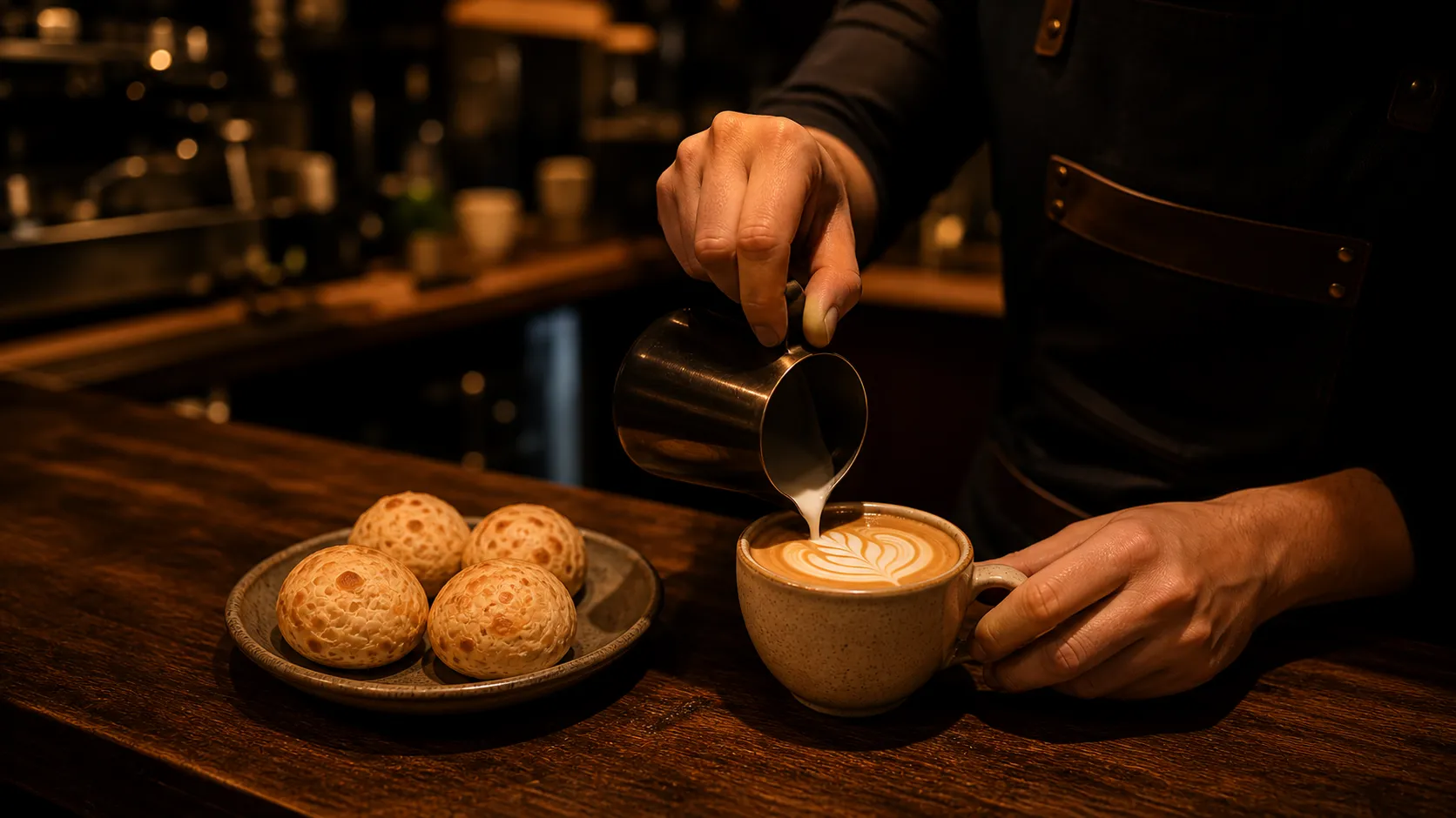 Preparo cuidadoso de uma bebida com café